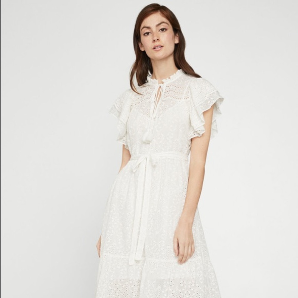 BCBGMAXAZRIA Eyelet Ruffle Midi Dress (size L)